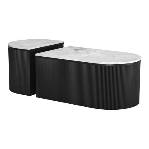 White and Black Marble Coffee Table Set of 2