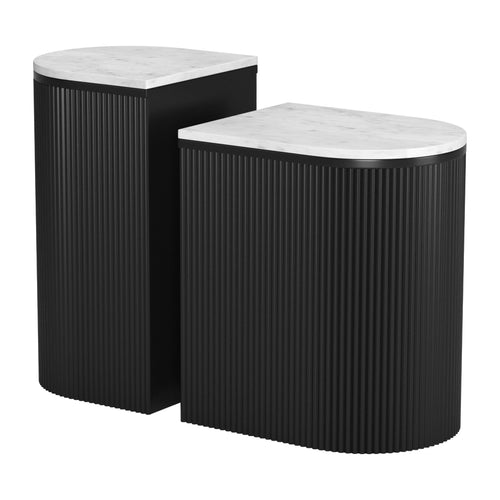 White and Black Marble Side Table Set of 2