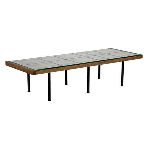 67" Dark Walnut Lattice Coffee Table with Glass Tile Top