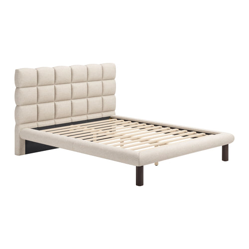Beige Shearling Upholstered Queen Bed