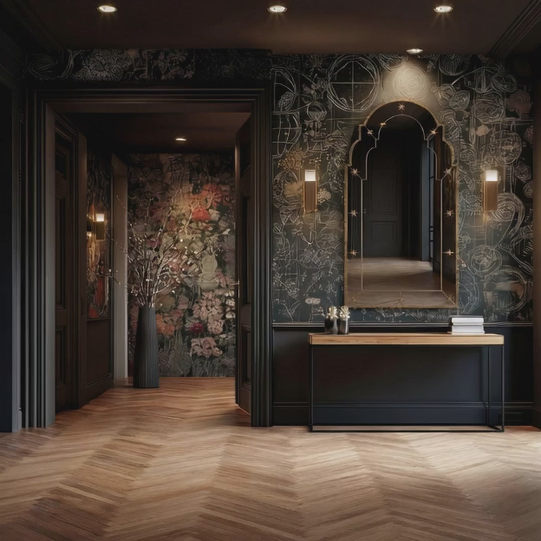 short video of ambella home star mirror antique gold above a console table in a luxury home