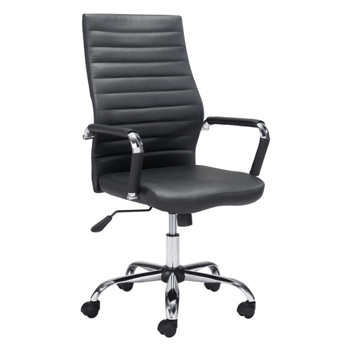 Black Executive Office Chair | Ribbed Faux Leather and Chrome Legs