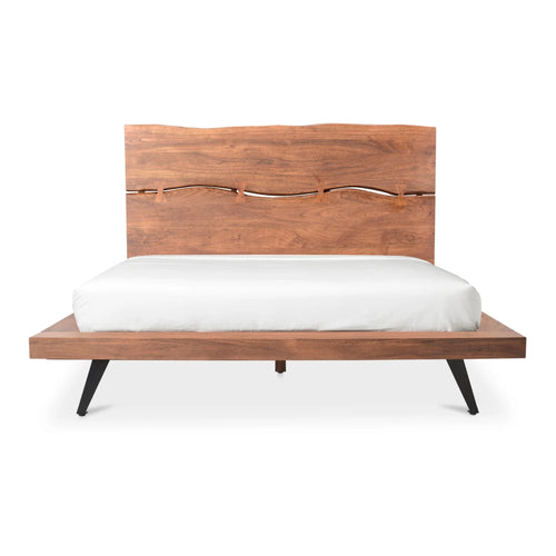 Queen Brown Acacia Wood Platform Bed