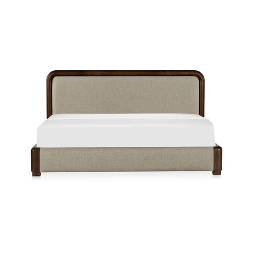 Queen Brown Upholstered Bed with Acacia Wood Frame