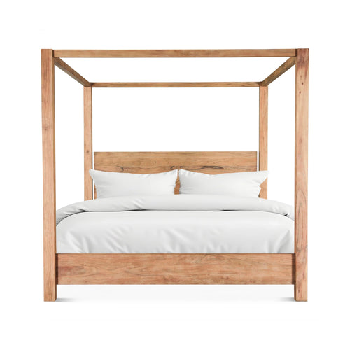 Queen Brushed Wood Canopy Bed Frame with Headboard
