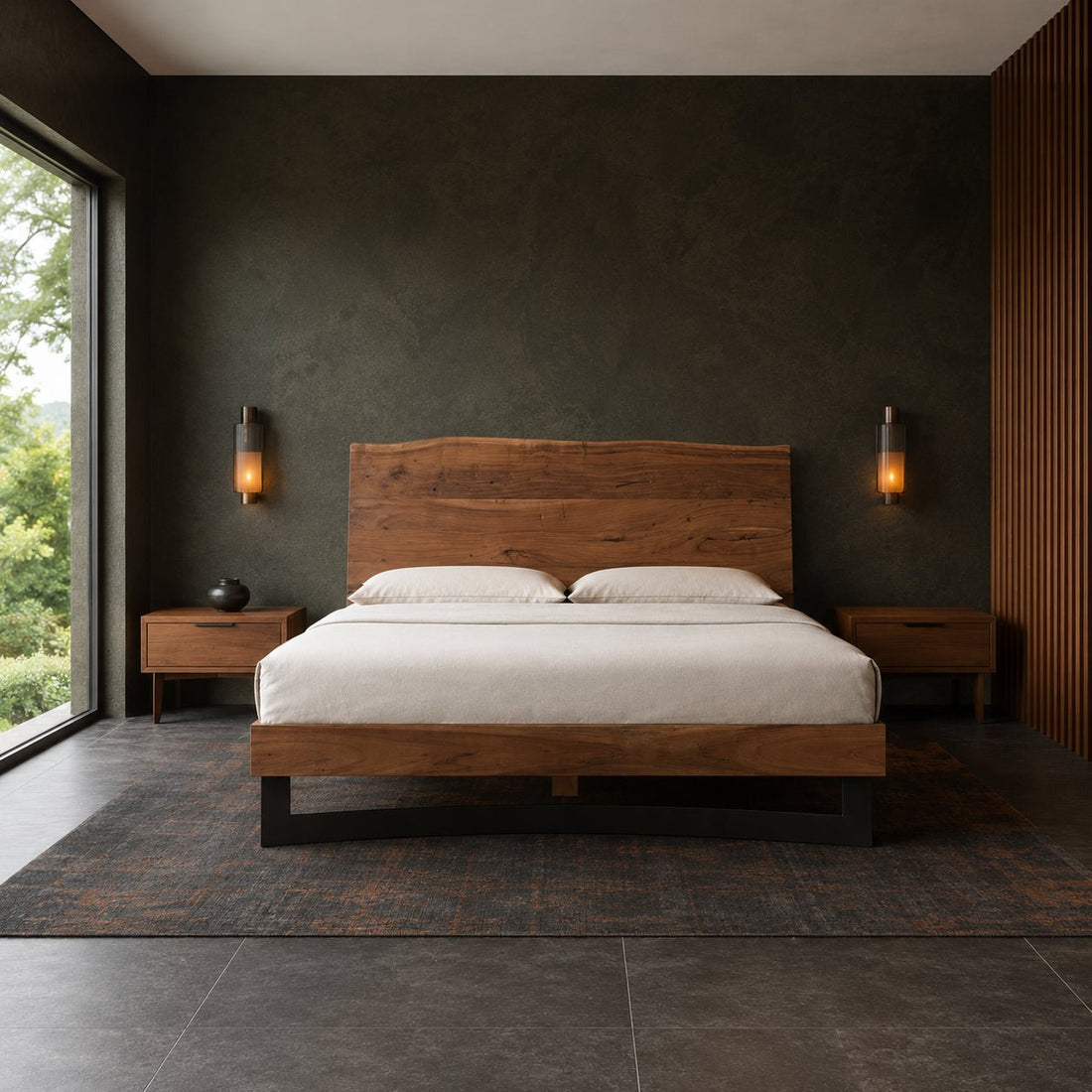 Queen Natural Oak Wood Platform Bed - AURA Modern Home