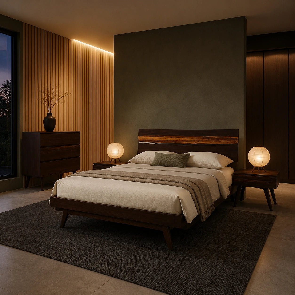 Queen Solid Bamboo Platform Bed, Sable - Azara by Greenington