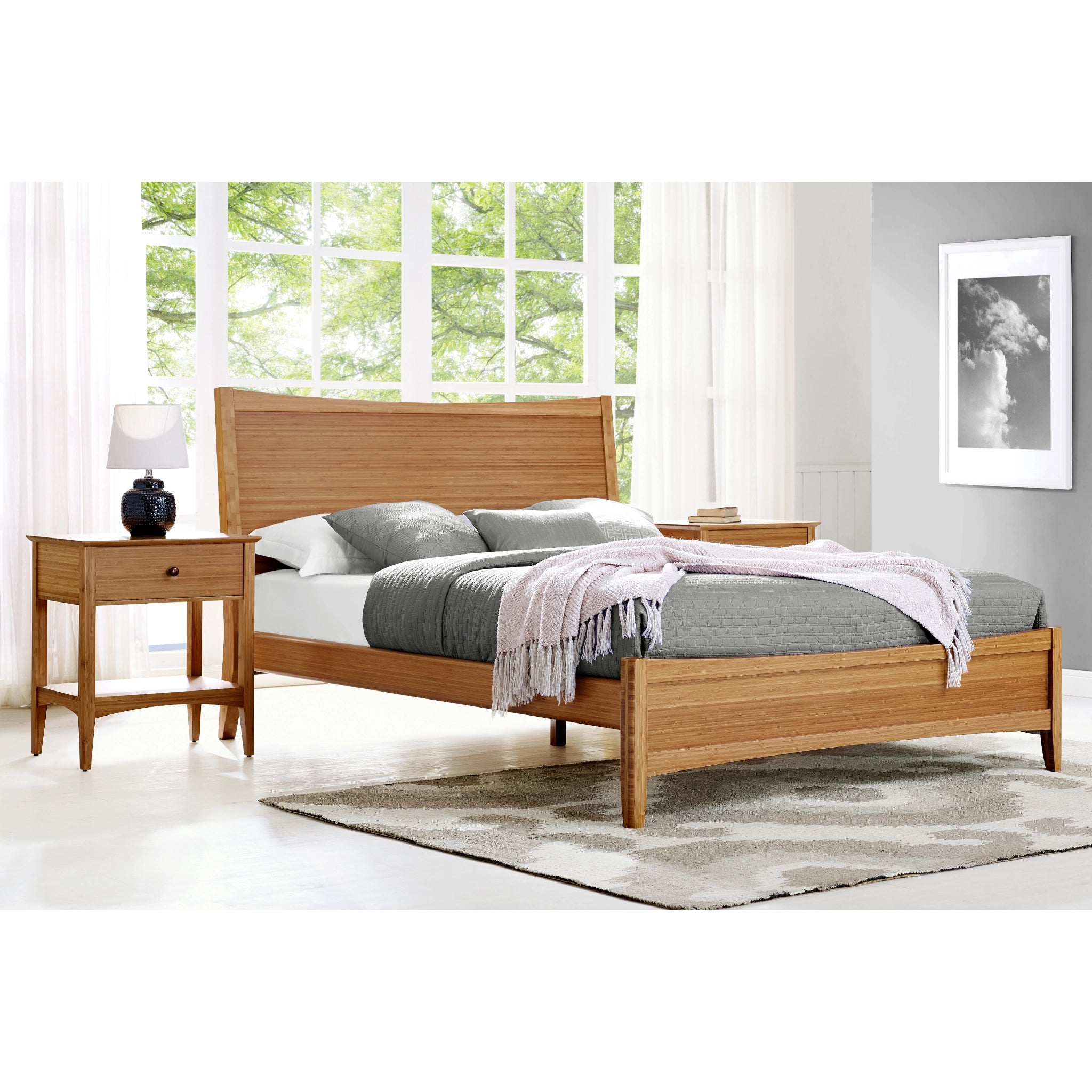 Queen Solid Bamboo Willow Platform Bed with Tapered Legs, Caramelized by Eco Ridge image 1