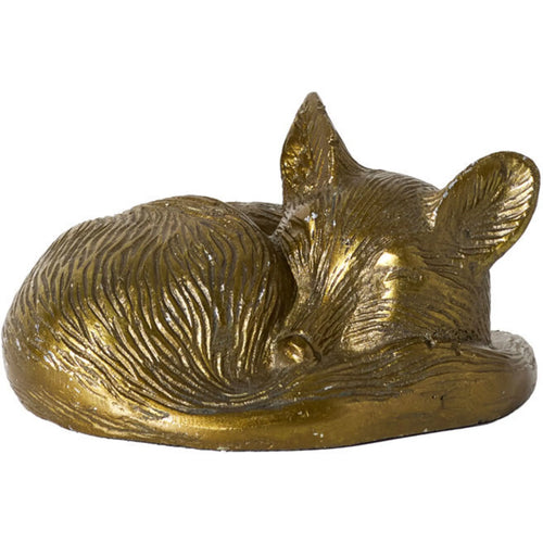 E+E Sleepy Eloise Antique-Gold Metal Fox Figurine 7.5"x 4" | Cast Aluminum