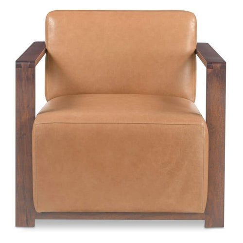 Tan Leather Accent Chair, Mid-Century Modern